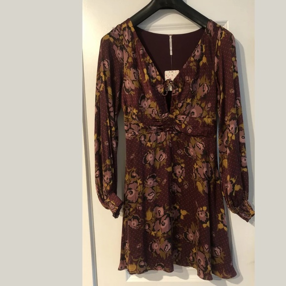 Free People Mini Dress Size 6 Burgundy - Picture 6 of 8